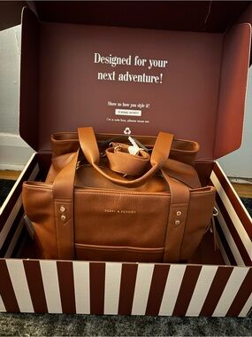Poppy & Peonies Cognac Travel Tote with Detachable Strap